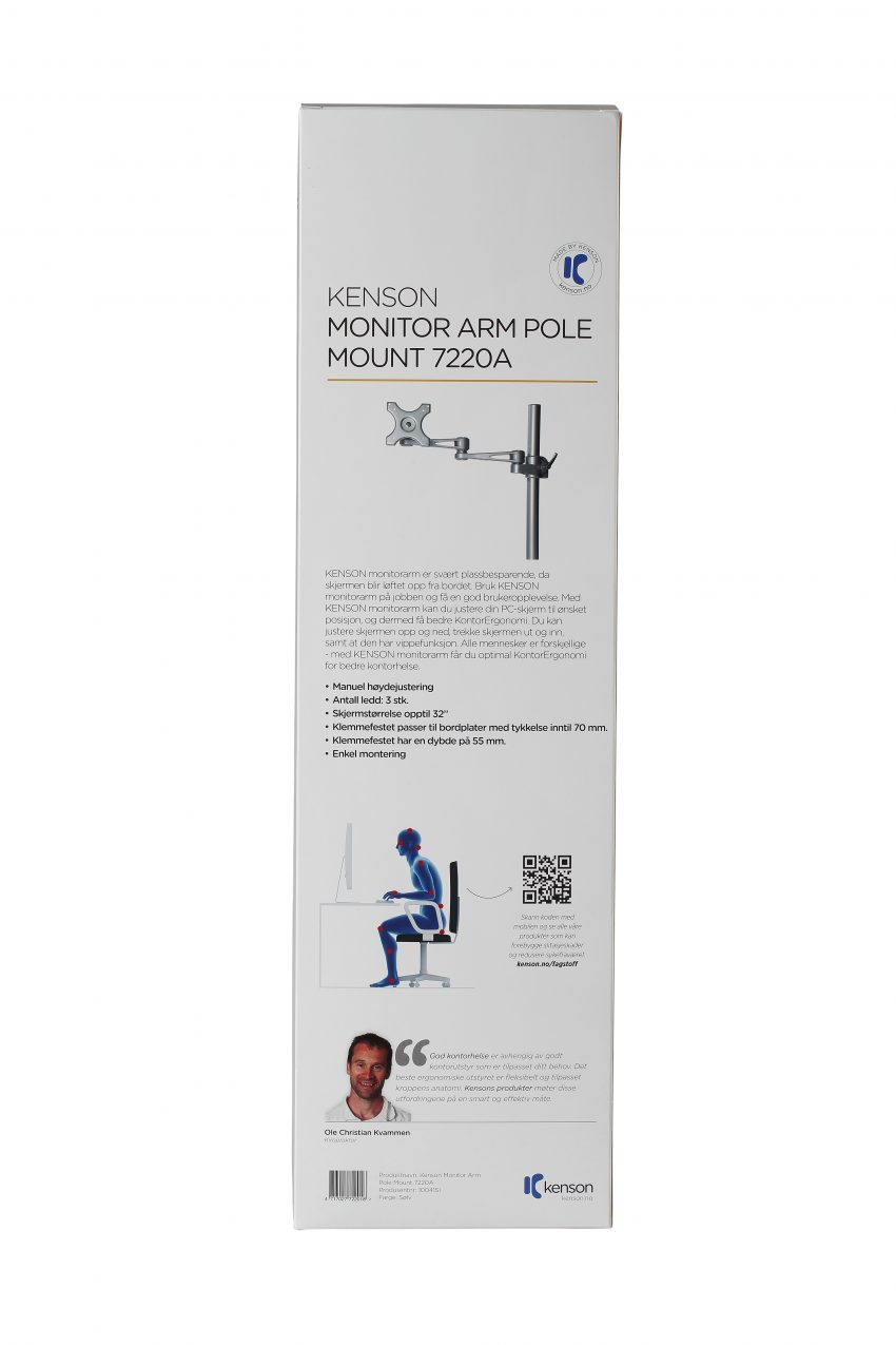 Kenson Monitor Arm Pole Mount 7220A SILVER - Bilde 6
