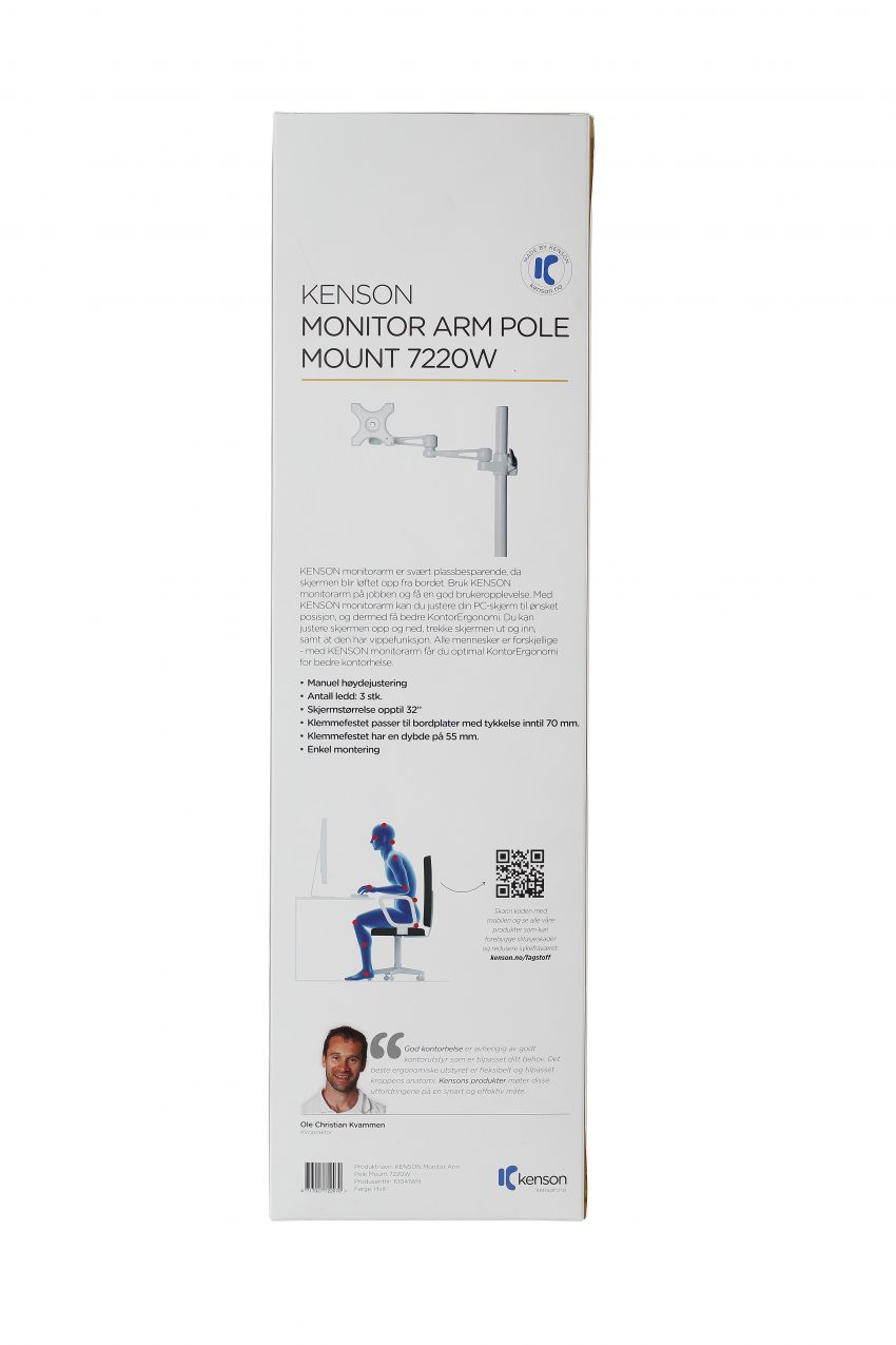 Kenson Monitor Arm Pole Mount 7220W WHITE - Bilde 5